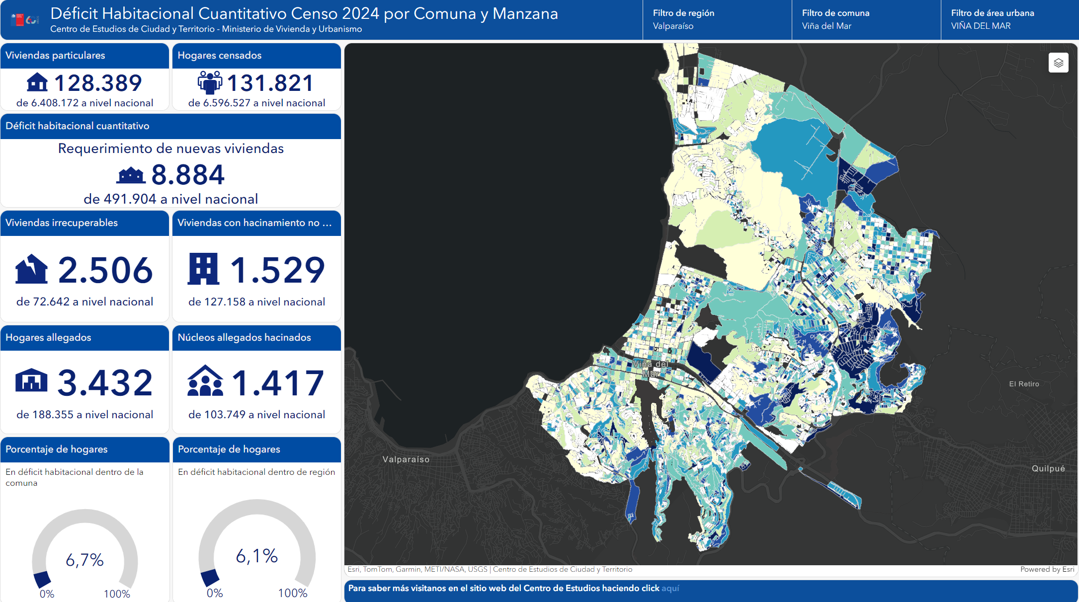 Visor interactivo sobre déficit habitacional a nivel de comuna y manzana censal